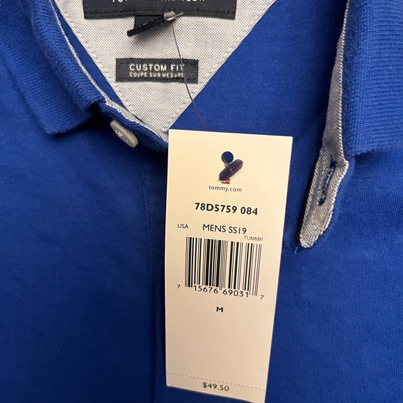 NWT Tommy Hilfiger short sleeve blue polo shirt. Size Medium. 100% Cotton. New - Picture 3 of 5